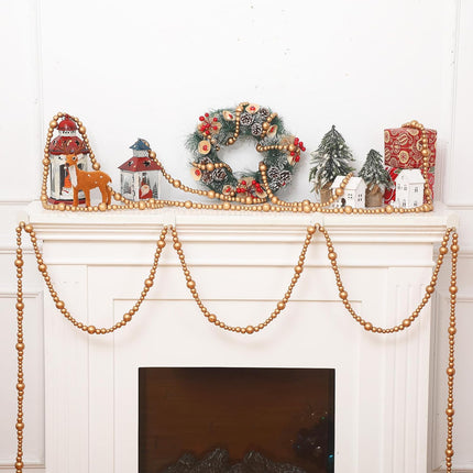 4 Pcs 72 ft Christmas Tree Wood Bead Garland Christmas Wooden Beads Garland Hanging Boho Xmas Decor Rustic Farmhouse Home Decor for Table Wall Holiday Mantel Ornaments (Gold)