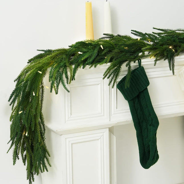 Artificial Norfolk Pine Garland for Christmas Decorations, Realistic Faux Greenery Garlands for Holiday Mantle Stair Indoor Outdoor Decor