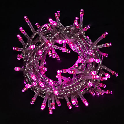 LED Pink Christmas Lights - Mini Pink String Lights Plug in, 8 Modes Outdoor Christmas Pink Lights for Tree Valentine's Day Party Decorations, 100 LED 8 Feet, Clear Wire, Memory Function