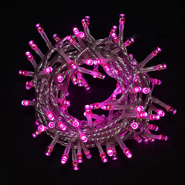 LED Pink Christmas Lights - Mini Pink String Lights Plug in, 8 Modes Outdoor Christmas Pink Lights for Tree Valentine's Day Party Decorations, 100 LED 8 Feet, Clear Wire, Memory Function