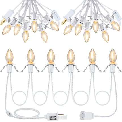 Coume Set of 3 Christmas Village Lights Accessory Cord with 6 LED C7 Bulb Light Cord for Village Houses with Switch Socket Lamp Cord Replacement Christmas Village Accessories Craft Projects 11.5 Feet