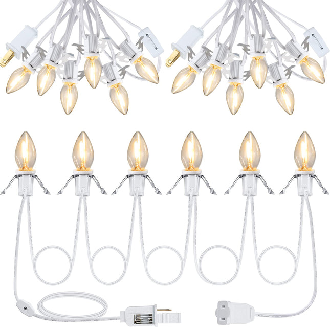 Coume Set of 3 Christmas Village Lights Accessory Cord with 6 LED C7 Bulb Light Cord for Village Houses with Switch Socket Lamp Cord Replacement Christmas Village Accessories Craft Projects 11.5 Feet