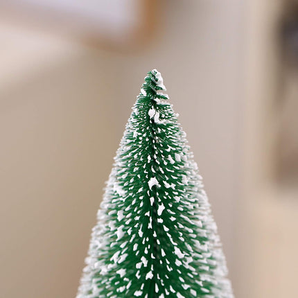 5 PCS Christmas Trees Desktop Miniature Pine Tree Artificial Mini Christmas Sisal Snow Frost Trees with Wooden Bases Plastic Winter Snow Ornaments Tabletop Trees for Christmas Party Home Decor