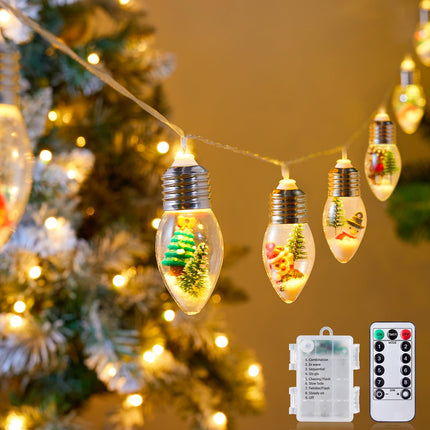 Brightown Christmas Lights Indoor, 7.5Ft Christmas Snow Globe Lights with Tree & Snow & Cute Ornaments,Battery Powered String Lights for Tree Garland Party Christmas Decor