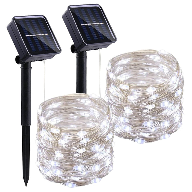 LIGHTOP Solar String Lights Outdoor 2 Pack 33FT 100LED Copper Wire Fairy Light Waterproof Decoration for Wedding Party Terrace Yard Tree Garden Patio Christmas (Cool White)