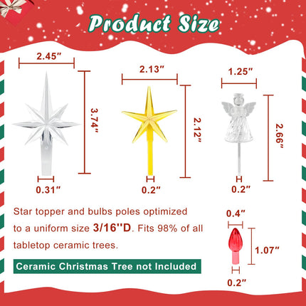 Ceramic Christmas Tree Replacement Light Bulbs Set, 120Pcs in 10 Colors Ceramic Tree Replacement Bulbs and 1 Angel/Five Pointed Star/Seven Pointed Star Top Trim