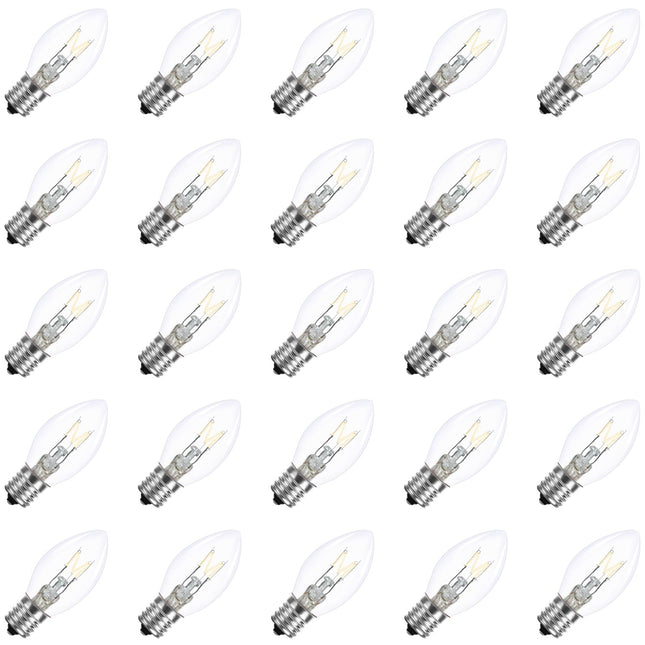 25 Pack C7 Clear Replacement Bulbs for Christmas Lights Outdoor, 5w Incandescent Bulbs, C7/E12 Base, UL Waterproof String Light Bulb for Indoor Party Holiday Christmas Decorations