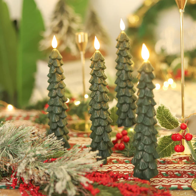 Fo32won LED Flameless Taper Candles Battery Operated with Remote and Timer, Set of 4 Christmas Real Wax Window Candlesticks with 3D Flame Wick, 10 Inches Flickering Christmas Candlesticks