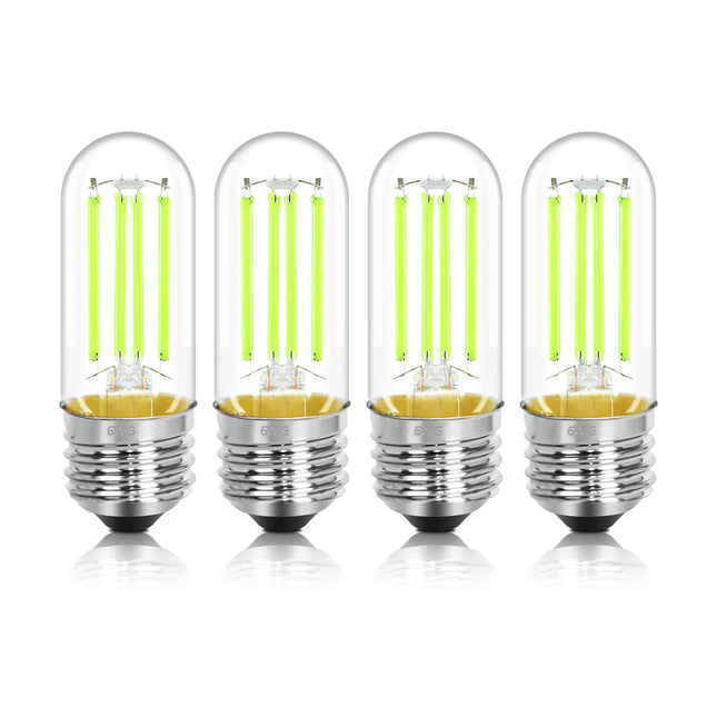 4 Pack 3.2 Inch T10 Green Light Bulb, E26 Base Edison Bulbs Dimmable, AC 120V 60 Watt Equivalent Clear Glass Filament Bulb, Halloween Christmas Party Bar Colored Light Bulbs, UL Listed