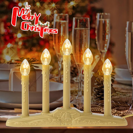 5 Lights Electric Window Candles,Flameless Christmas Candle Lights with C7 Clear Bulbs, Plug in Electric Candles for Indoor Window Table Party Christmas Decorotions, Ivory