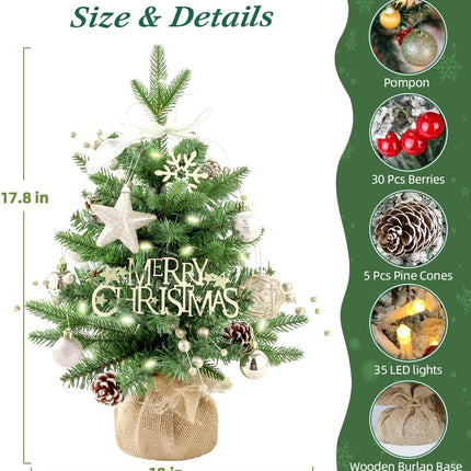 Mini 1.5ft Table top Christmas Tree, Pre-lit Artificial Mini Christmas Tree with LED Lights, Christmas Decorations for Tabletop,Home, Office, Indoor and Outdoor Holiday Decoration