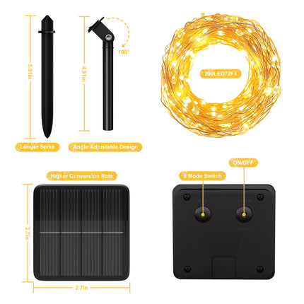 Solar String Lights for Outside, 200 LED 72Ft Solar Fairy Lights for Outside Waterproof with 8 Modes, Solar Lights Outdoor for Patio Tree Christmas Party Wedding Decor(Warm White)