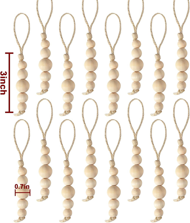 Christmas Decorations Indoor Decor: 24 Set Rustic Wood Bead Christmas Tree Ornaments, Boho Farmhouse Xmas Home Decor, Natural Wooden Hanging Decorations for Christmas Tree Fireplace Garland