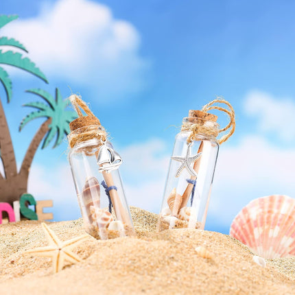Qunclay 6 Pcs Christmas Coastal Beach Ornaments Glass Bottle Nautical Christmas Beach Decorations Ocean Message Bottle Hanging Ornaments with Seashell for Xmas Wedding Baby Shower Party Favors