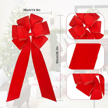 Large Christmas Bows,Giant Red Bow, Velvet Red Outdoor Christmas Decoration – Large Waterproof Red Bow for Door, Wreath, and Christmas Tree – Elegant Big Outdoor Christmas Bows (Red 2, 2 PCS)