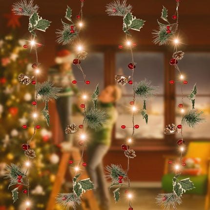 Crafare 6FT Christmas Garland Pine Cones String Lights with 20 LED Red Berry Pine Cone Garland Lights, led Garland String Lights for Christmas Home Decorations