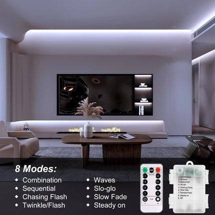 echosari 2 PCS Strip Lights Battery Operated, 9.8Ft 90 LED Strip Lights Self-Adhesive with Remote Timer, Flexible Cuttable Light Strip for Bedroom TV Boat Kitchen Cupboard Decor (Cool White)