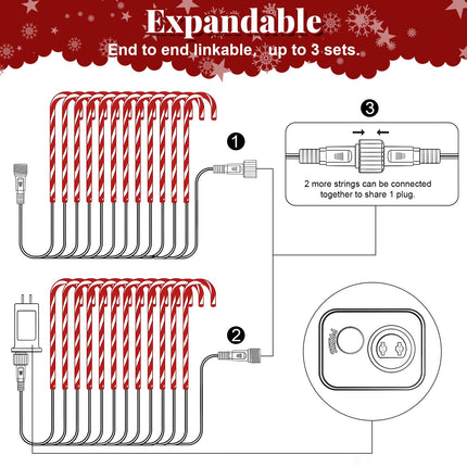 12PCS Christmas Candy Canes Light - Electric Plug Operated Christmas Lights with Christmas Tree & Snowflake - 8 Modes Christmas Decorations Outdoor for Night Garden Yard Ground Pathway