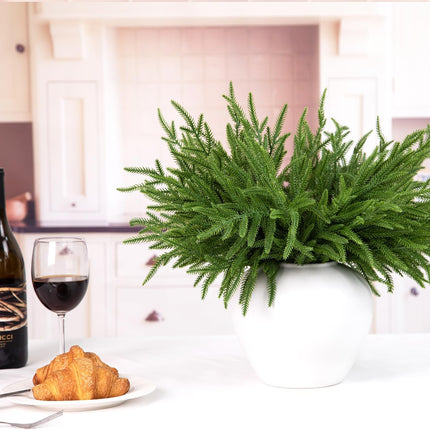 12 Pcs Artificial Norfolk Pine Branches - 18 Inch Faux Christmas Green Plants Greenery Stems Fake Cedar Pine Picks for Vase DIY Crafts Garland Wreath Accessories Xmas Indoor Outdoor Home Decor