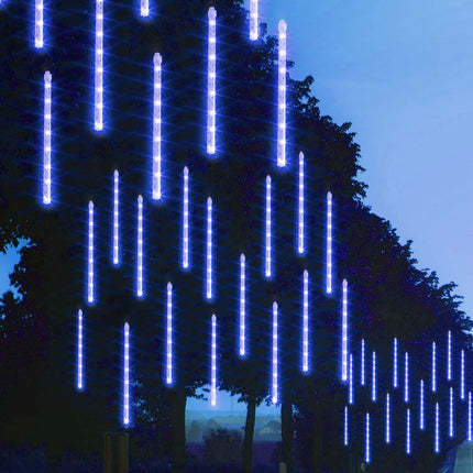 FUNPENY Meteor Shower Rain Lights, 288 LED Christmas Lights Icicle Snow Falling Halloween Lights Outdoor Raindrop Lights, 30cm 8 Tubes Xmas Tree Holiday Christmas Halloween Decoration, Blue