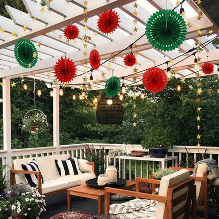 Decor365 Red Green Christmas Party Decoration Kit Hanging Decor Tissue Paper Fan Pompom Gold Star Garland Streamer Backdrop Background for Xmas Birthday Wedding Baby Shower Wall Home Party Supplies