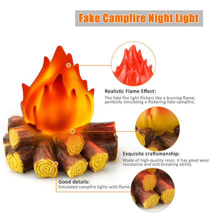 Bestview Artificial Fake Campfire Night Light, 3D LED Fake Fire Pit Firewood Lamp with Realistic Log Flameless Candle Battery Operated, Halloween Christmas Campfire Party Decorations