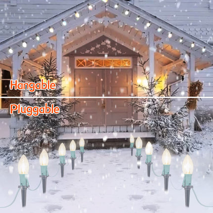 C9 Christmas Lights, 51.4ft Christmas Pathway Lights Outdoor with 40 LED Bulbs and Stakes, Connectable Waterproof String Lights for Path Driveway Sidewalk Lawn Yard Holiday Decorations, Warm White