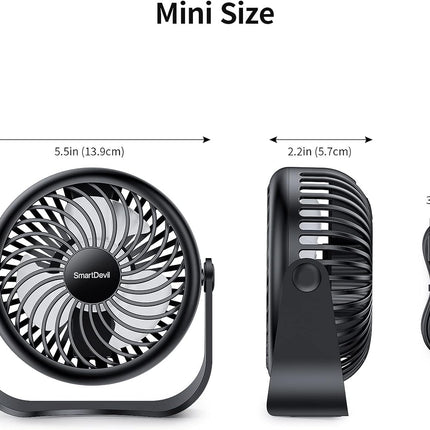 Smartdevil Usb Desk Fan, 3 Speeds Portable Mini Desktop Fan, 360° Adjustment Small Personal Table Fan For Home Office Car Outdoor