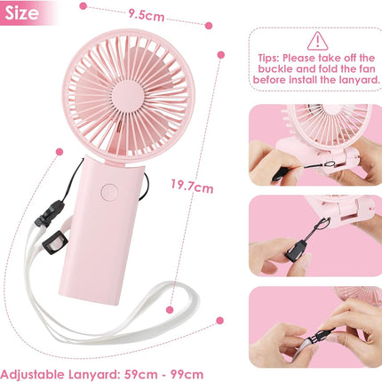 Handheld Fan, 3 In 1 Portable Fan,90°Foldable Desk Fan, Neck Fan, Hand Fan, 3 Adjustable Speeds Usb Rechargeable Personal Pocket