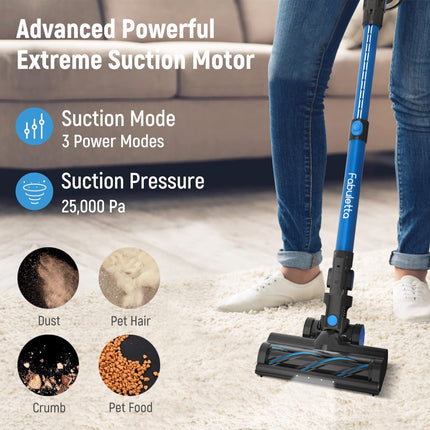 Fabuletta Cordless Vacuum Cleaner With 29.6V Strong Brushless Motor, 50 Mins Runtime Detachable Battery, 3 Suction Modes Wireless Stick Vacuum For Home, Floor, Carpet And Pet Hair