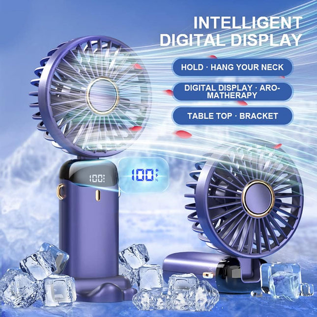 Handheld Portable Fan,Mini Personal Foldable Hand Fan,4000Mah Battery Operated,Usb Rechargeable,5 Adjustable Speeds Desk Table