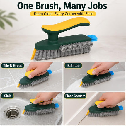 Alnorte 4-in-1 Grout and Scrubber Corner Brush with Scraper Tool, for Cleaning Tile, Grout, Kitchen, Bathroom, Sink, Floor, Shower - Green