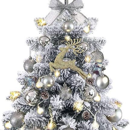 Mini Christmas Tree with Lights, 2ft Mini Christmas Tree with Decorations 24In Artificial Small Christmas Tree Pre-lit Snow Flocked Christmas Tree - for Table Desk Home Christmas Decoration