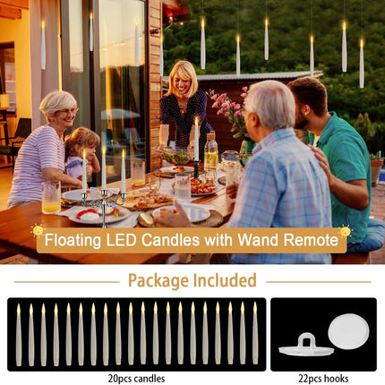 Floating Candles with Wand Remote, 20pcs Flameless Taper Candles Christmas Decorations, Battery Operated Hanging Flickering LED Window Taper Candles for Christmas Wedding Party Decor