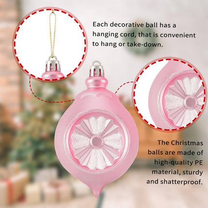 100PCS Christmas Tree Balls Ornaments Set with Christmas Tree Topper, Black Christmas Ornaments Sets for Christmas Tree, Shatterproof Hanging Christmas Tree Decorations (Pink+White)