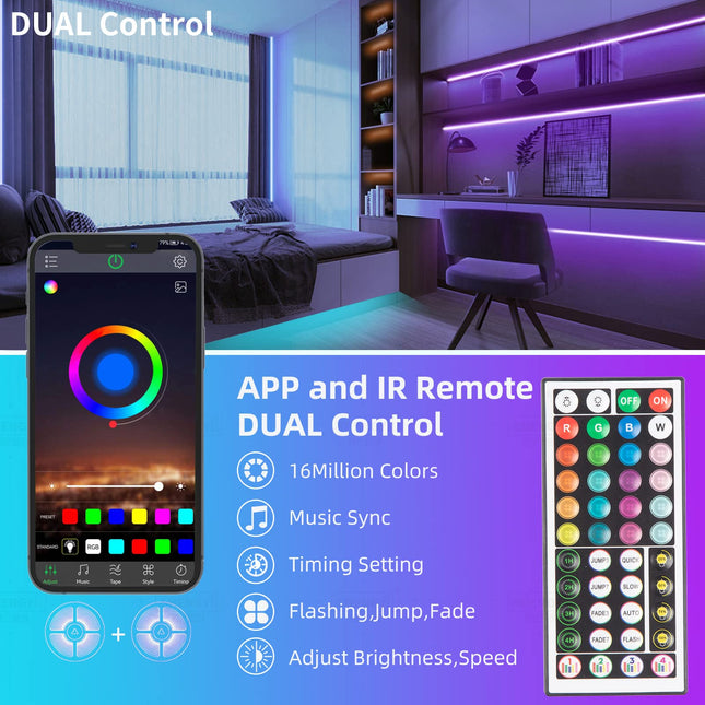 100ft Led Strip Lights RGB Music Sync Color Changing,Bluetooth Led Lights with Smart App Control Remote,Led Lights for Bedroom Room Lighting Flexible Home Décor