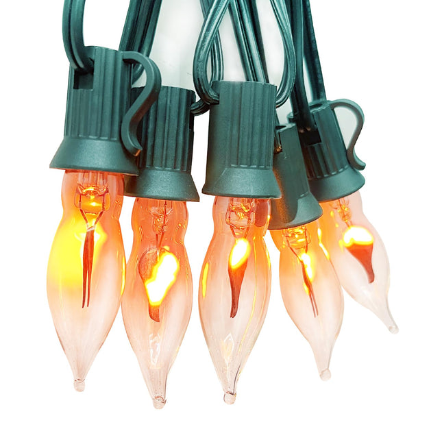 10Ft Christmas Flicker Flame String Lights Outdoor, C18 Vintage Christmas Lights with 10 Flickering Lights, Outdoor Christmas Decorations Lights UL Listed for Indoor House Christmas Party-Green
