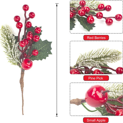 Grunyia 10 Pack Christmas Artificial Berry Twigs for Christmas Tree Decoration, DIY Christmas Red Berry Stems for Crafts Wreath Garland Christmas Ornaments Decor