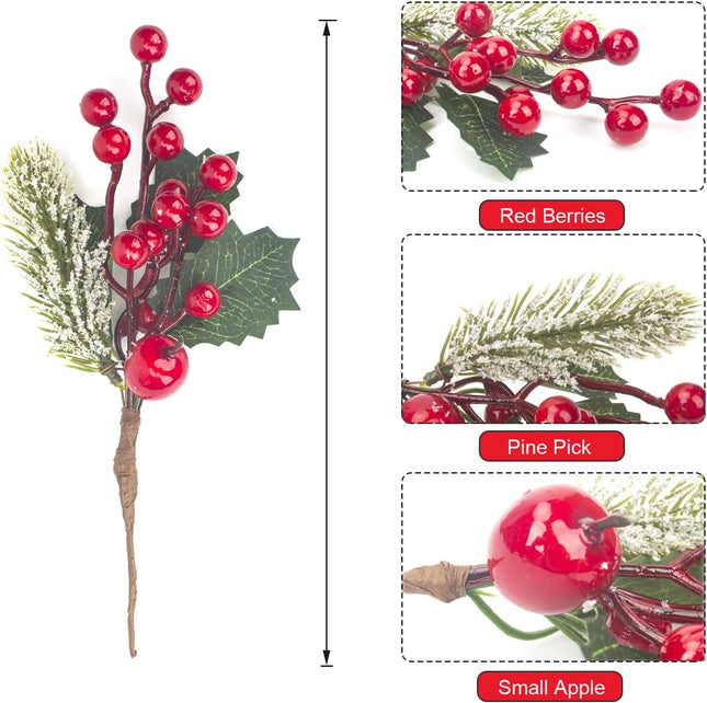 Grunyia 10 Pack Christmas Artificial Berry Twigs for Christmas Tree Decoration, DIY Christmas Red Berry Stems for Crafts Wreath Garland Christmas Ornaments Decor
