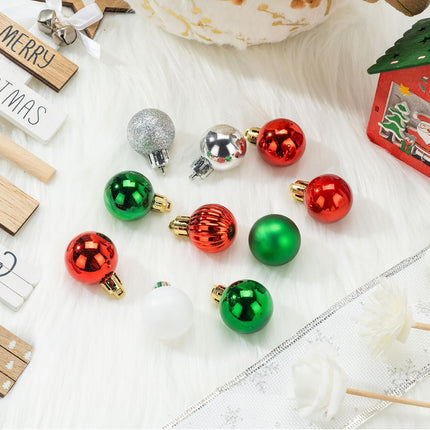 100 Pcs Mini Christmas Ball Ornaments Set, 1.18'' Red Green and White Small Shatterproof Xmas Tree Ornament Hanging Ball Bulk Decorations for Holiday Party, Wreath, Garland, Winter Decor