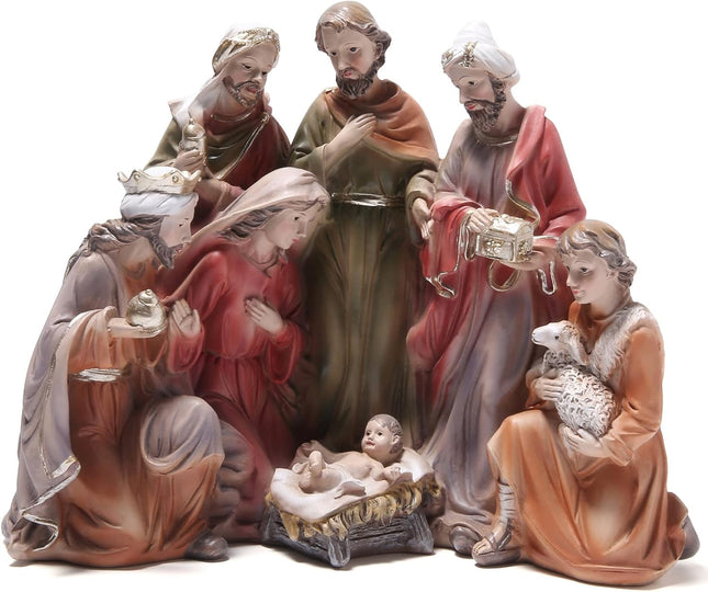 Hodao Christmas Decoration Indoor Home Decor-7.5''H 9.25''L 4.5''W Nativity Sets-Xmas Holiday Decor for Tabletop Home Party Room Table Fireplace Office (Traditional Color)