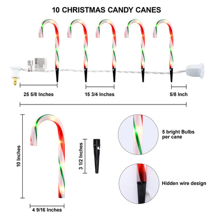 Ultimate Unicorn 10" Christmas Candy Cane Lights (10PCS) for Landscape Decoration, Outdoor Pathway Makers Lights, Candy Cane Walkway Lights Red & Green(Include Stakes)