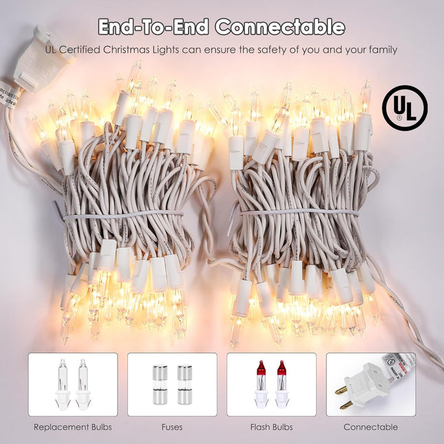 Christmas Lights 150 Count Clear Mini Lights White Wire UL Connectable Warm White String Lights for Christmas Tree,Garland,Home,Patio, Wedding,Party,Festival Decor