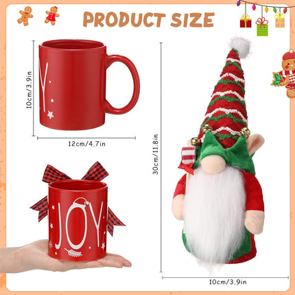 23 Pcs Christmas Tiered Tray Decorations, Gnome Plush 12oz Red Joy Mug Gingerbread Man Xmas Tree Bead Garland Candy Cane Merry Christmas Wooden Tray Signs for Xmas Farmhouse Home Table Decoration