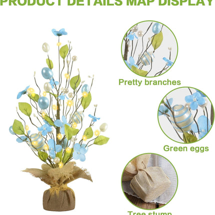 RoseCraft Easter Decorations, 18 Inch Easter Artificial Egg Tree Tabletop Decor with Delicate Ornaments, for Home Party Wedding Holiday Spring Summer Decoration, Blue/White.