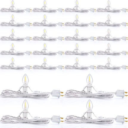 24 Packs Accessory Cord with LED Light Bulb, 6 Ft Warm Light Accessory Cord Kit (White)