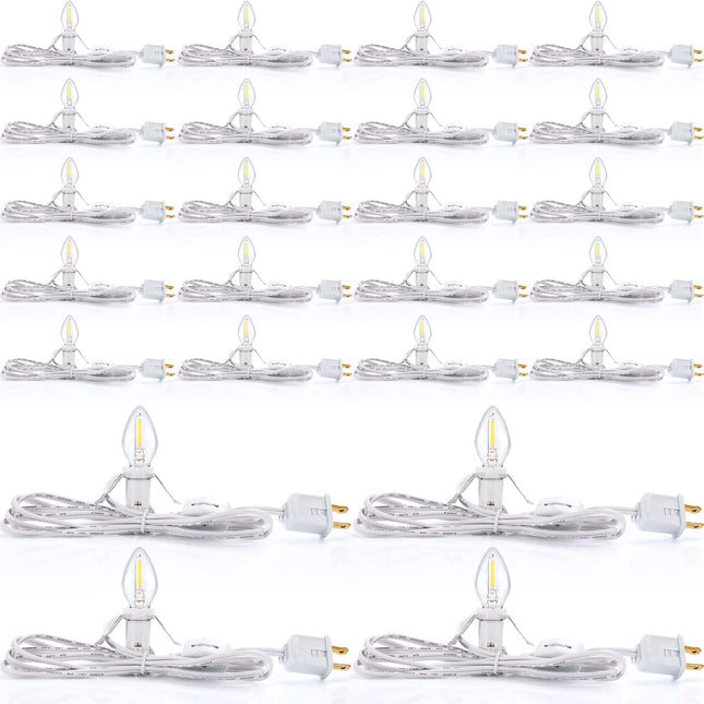 24 Packs Accessory Cord with LED Light Bulb, 6 Ft Warm Light Accessory Cord Kit (White)