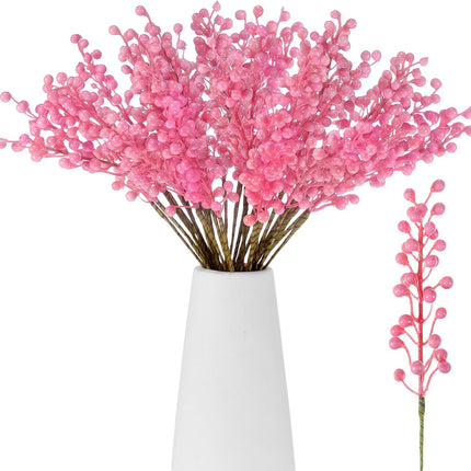 24 Pack Christmas Berry Stems 14 Inch Artificial Berry Picks Xmas Holly Berry Stem Branches for Christmas Tree Ornament Wreath Vase DIY Craft Christmas Home Decor(Pink)
