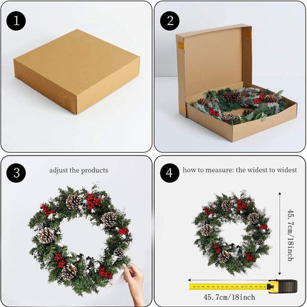 Christmas Wreath Outdoor,18 inch Christmas Wreath, Prelit Christmas Wreath with Lights, Small Artificial Xmas Wreath ,Winter Snowflake Christmas Wreath for Door Hanging Christmas Decoration