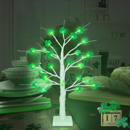18 Inch Shamrock Tree Lights St Patricks Day Decorations with Timer, Saint Patricks Day Decor Lighted Tree with 24 LED Shamrock Lights, Battery Operated St. Patrick's Day Lights for Home Table Party